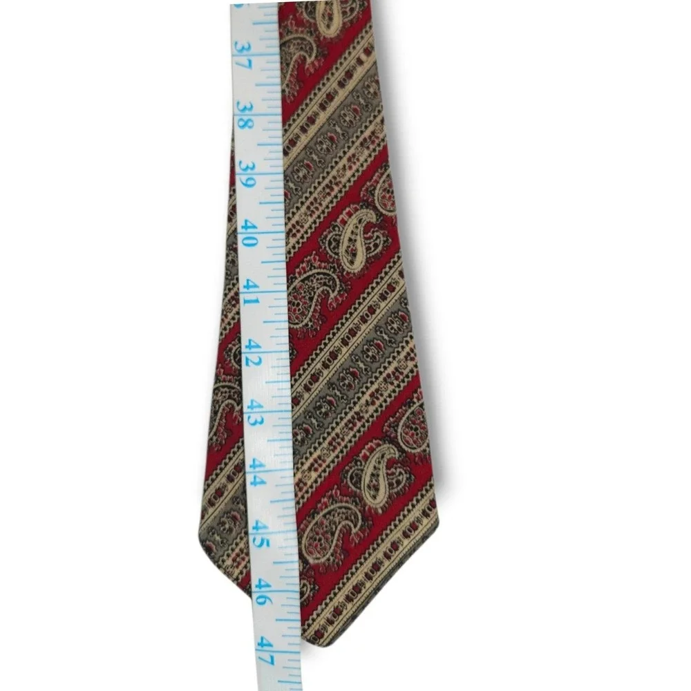 Wembley Vintage All Wool Necktie Paisley Stripe Red Gray Tan Wide Heritage OS‎